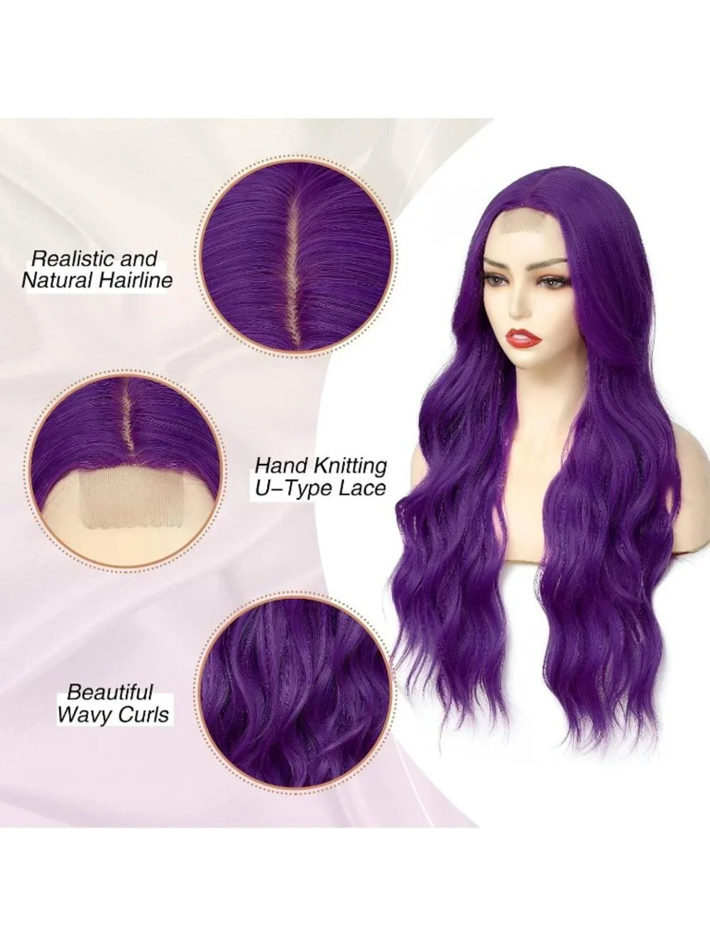 Women's Dark Purple 26 Inch Natural Looking Heat Resistant Long Wavy Wigs